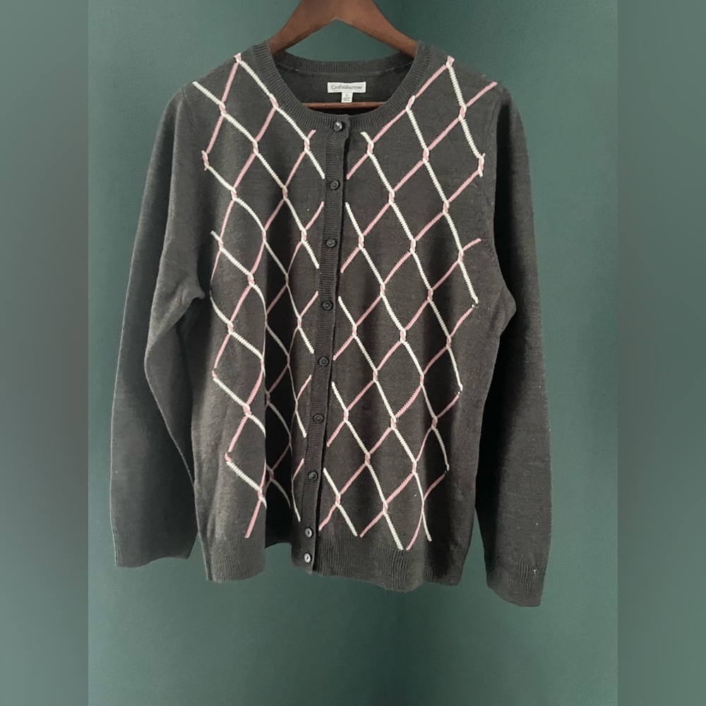 Croft & Barrow Gray Cardigan with Pink Accents